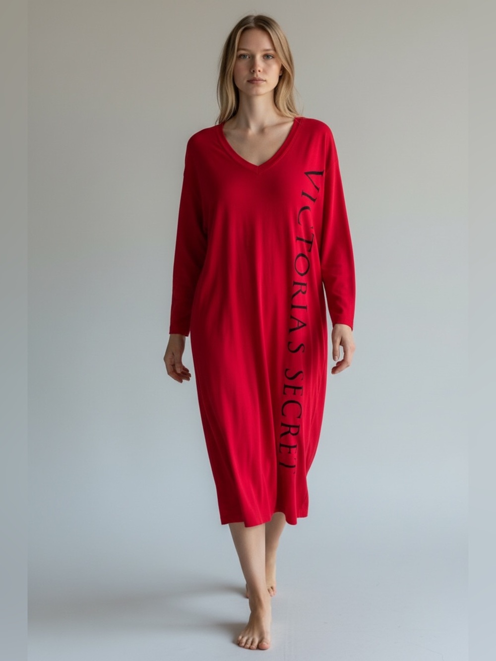Victoria’s Secret Long Red Sleep Shirt Nightgown Size XL Long Sleeve